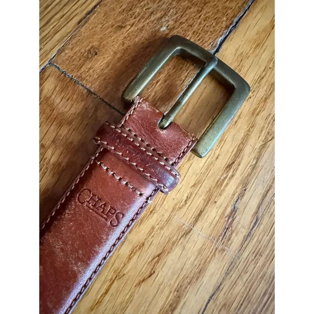 CHAPS Distressed Brown Italian Leather Belt Mens sz 34